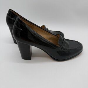 Michael Kors Shoe Black Patent Leather Loafer 3.25" Block Heel Size 10M